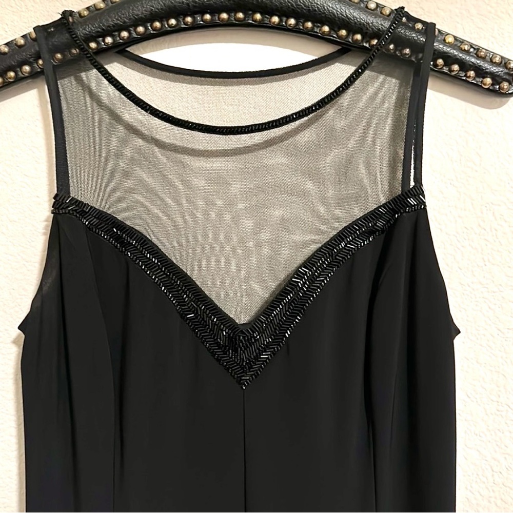 Ralph Lauren Black mesh yoke beaded mermaid jersey sleeveless evening gown 10 - Picture 2 of 5